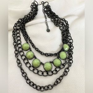 Layered Gunmetal Necklace w/ Light Green Stones